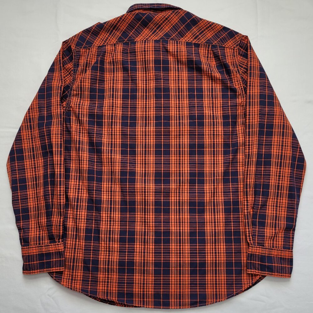 Nautica Jeans Co. Mens Plaid Flannel Button Down Shirt Medium Orange Navy NEW - Picture 2 of 10